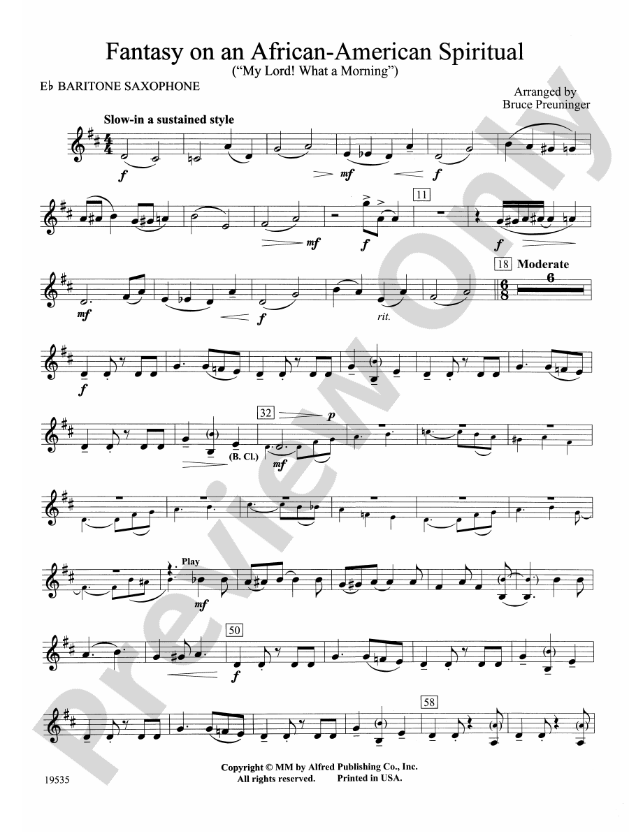 Fantasy on an AfricanAmerican Spiritual Eflat Baritone Saxophone E