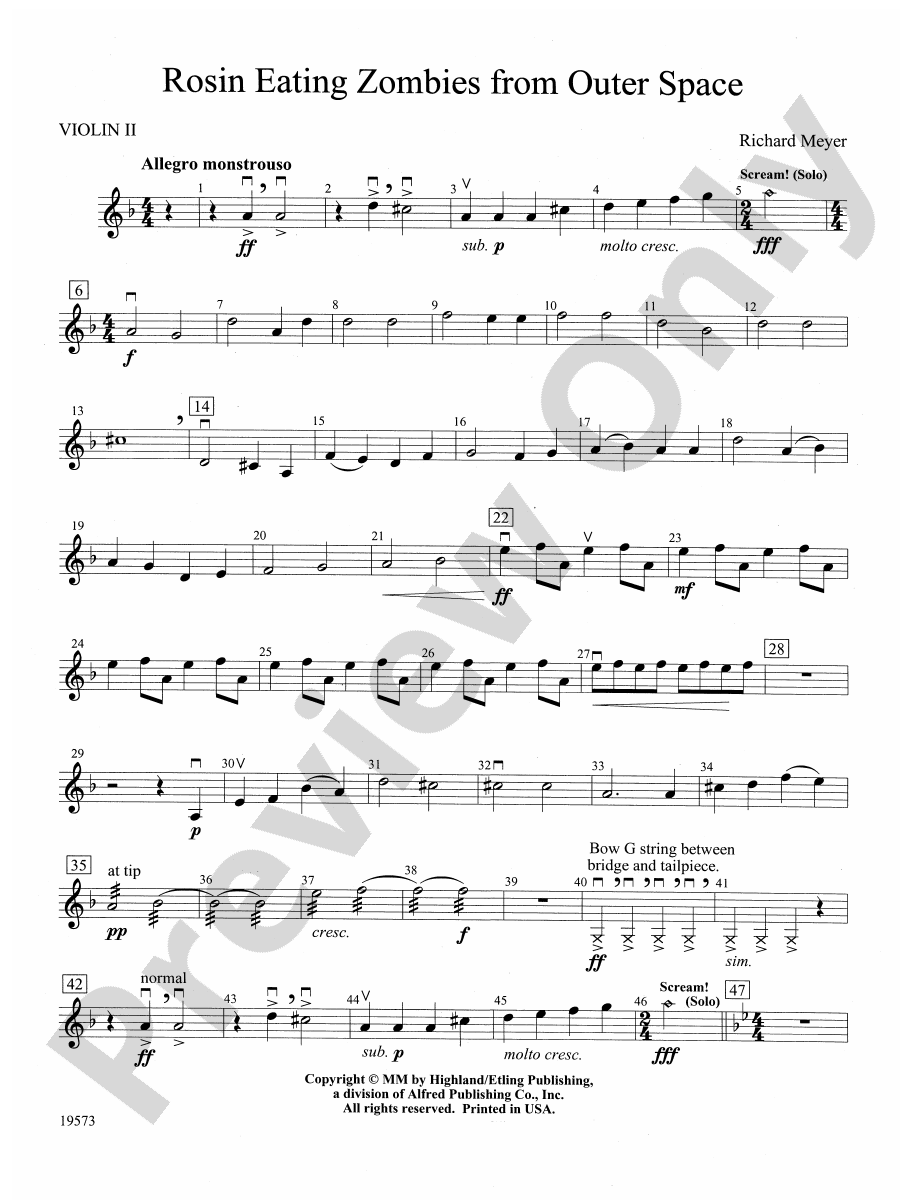 Rosin Eating Zombies from Outer Space 2nd Violin 2nd Violin Part