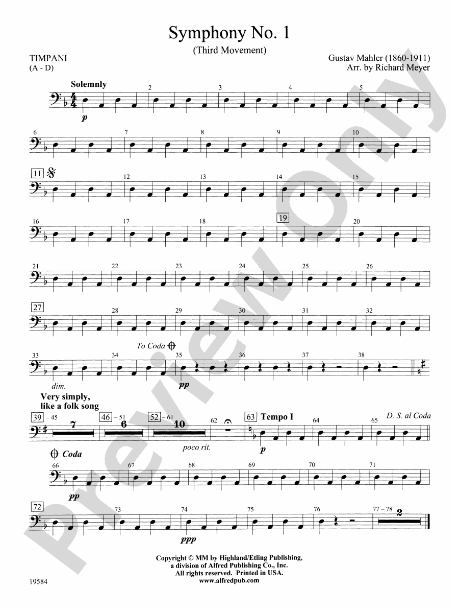 Symphony No 1 3rd Movement Timpani Timpani Part Digital Sheet Music Download 8231