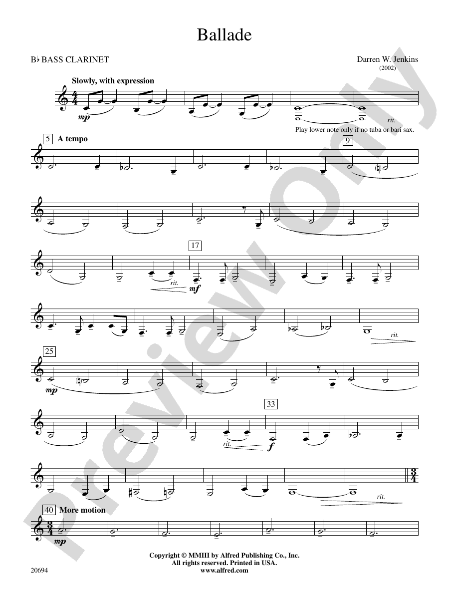 Ballade Bflat Bass Bflat Bass Part Digital