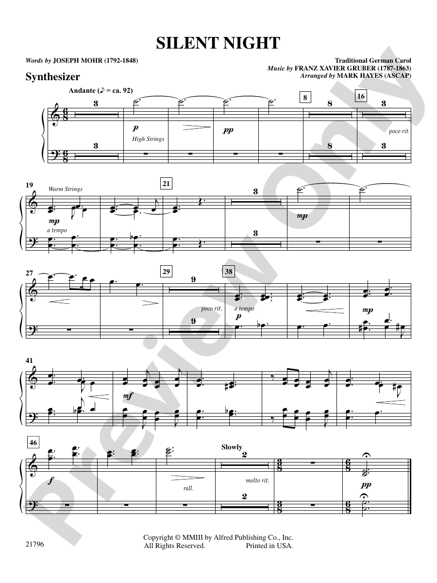 Silent Night Piano Accompaniment Piano Accompaniment Part Digital