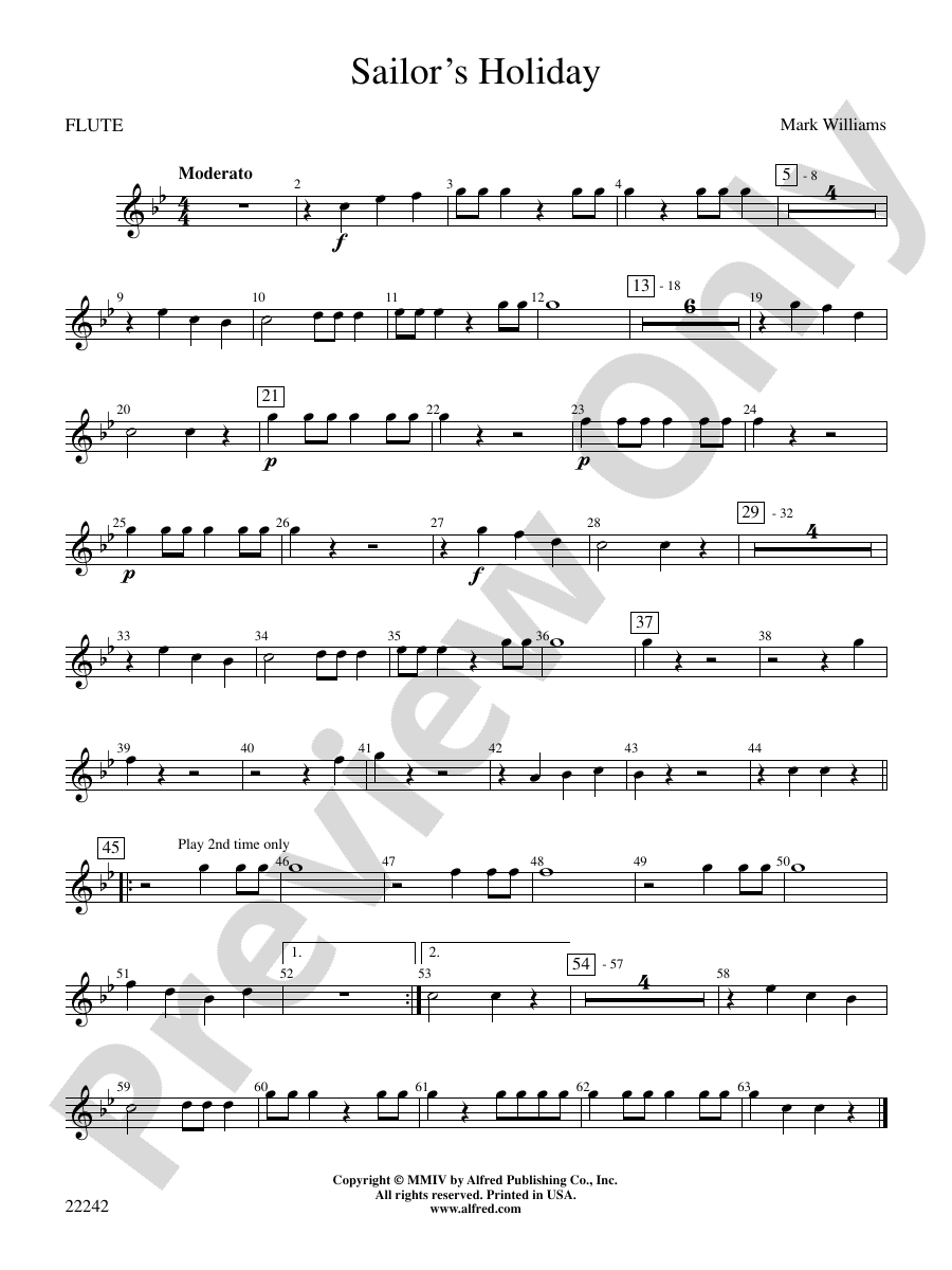 Sailor's Holiday Flute Flute Part Digital Sheet Music Download