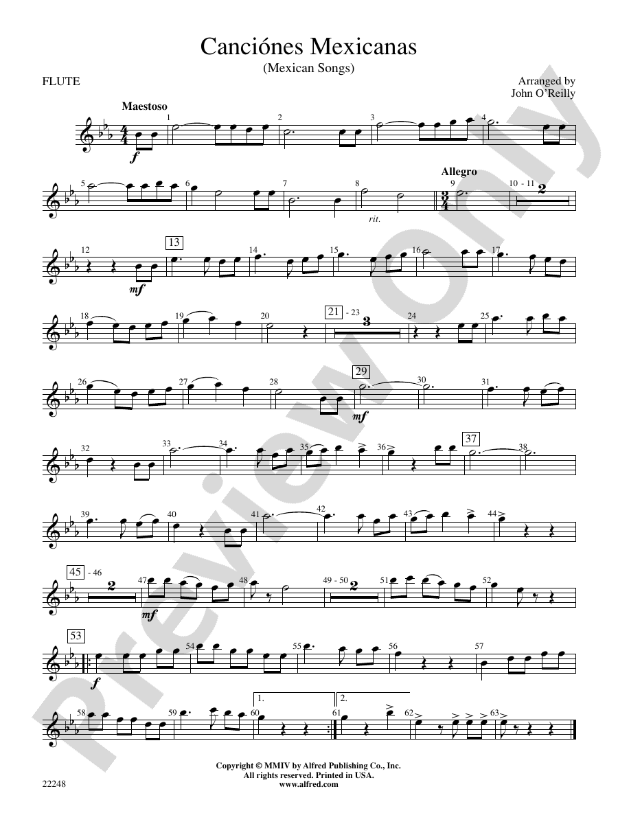 Canciónes Mexicanas: Flute: Flute Part - Digital Sheet Music Download