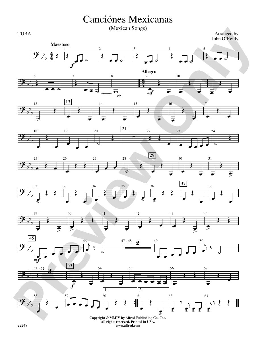 Canciónes Mexicanas: Tuba: Tuba Part - Digital Sheet Music Download