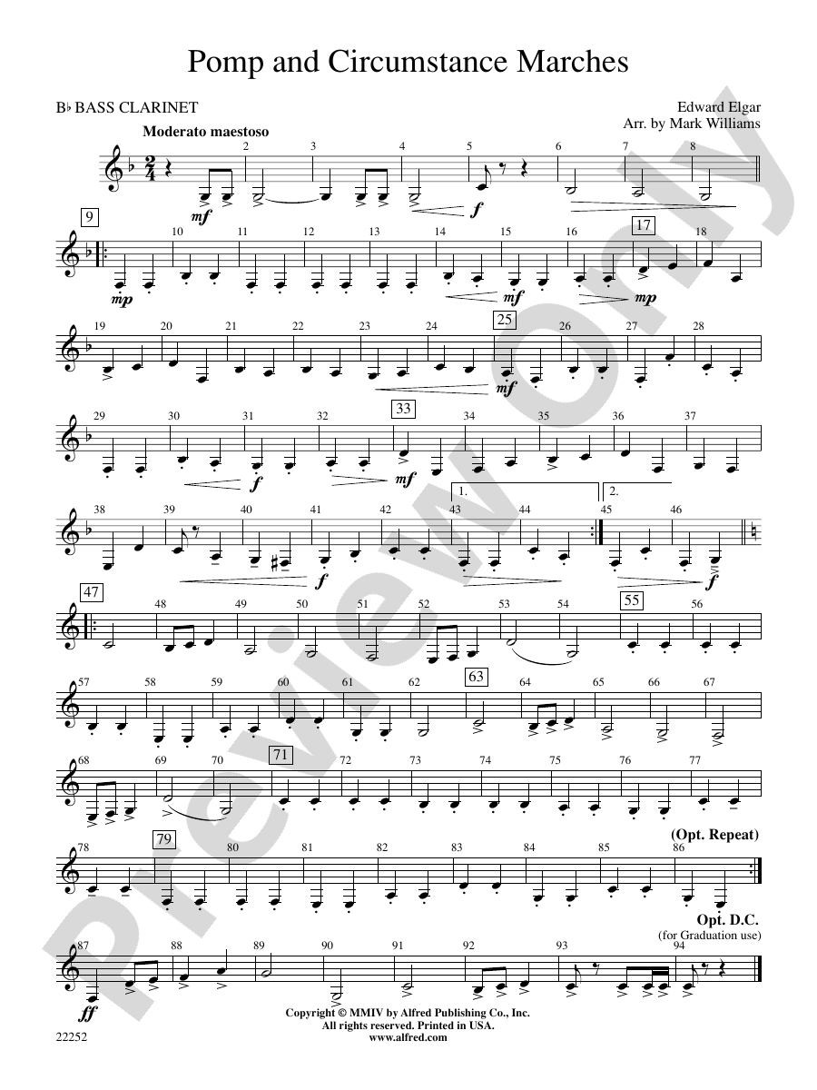 Pomp And Circumstance Marches B Flat Bass Clarinet B Flat Bass Clarinet Part Digital Sheet