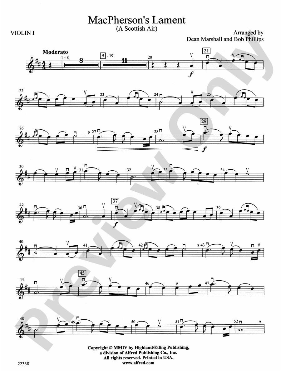 Macphersons Lament A Scottish Air 1st Violin 1st Violin Part Digital Sheet Music Download 