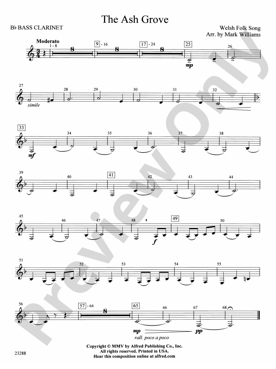 The Ash Grove B Flat Bass Clarinet B Flat Bass Clarinet Part Digital Sheet Music Download 