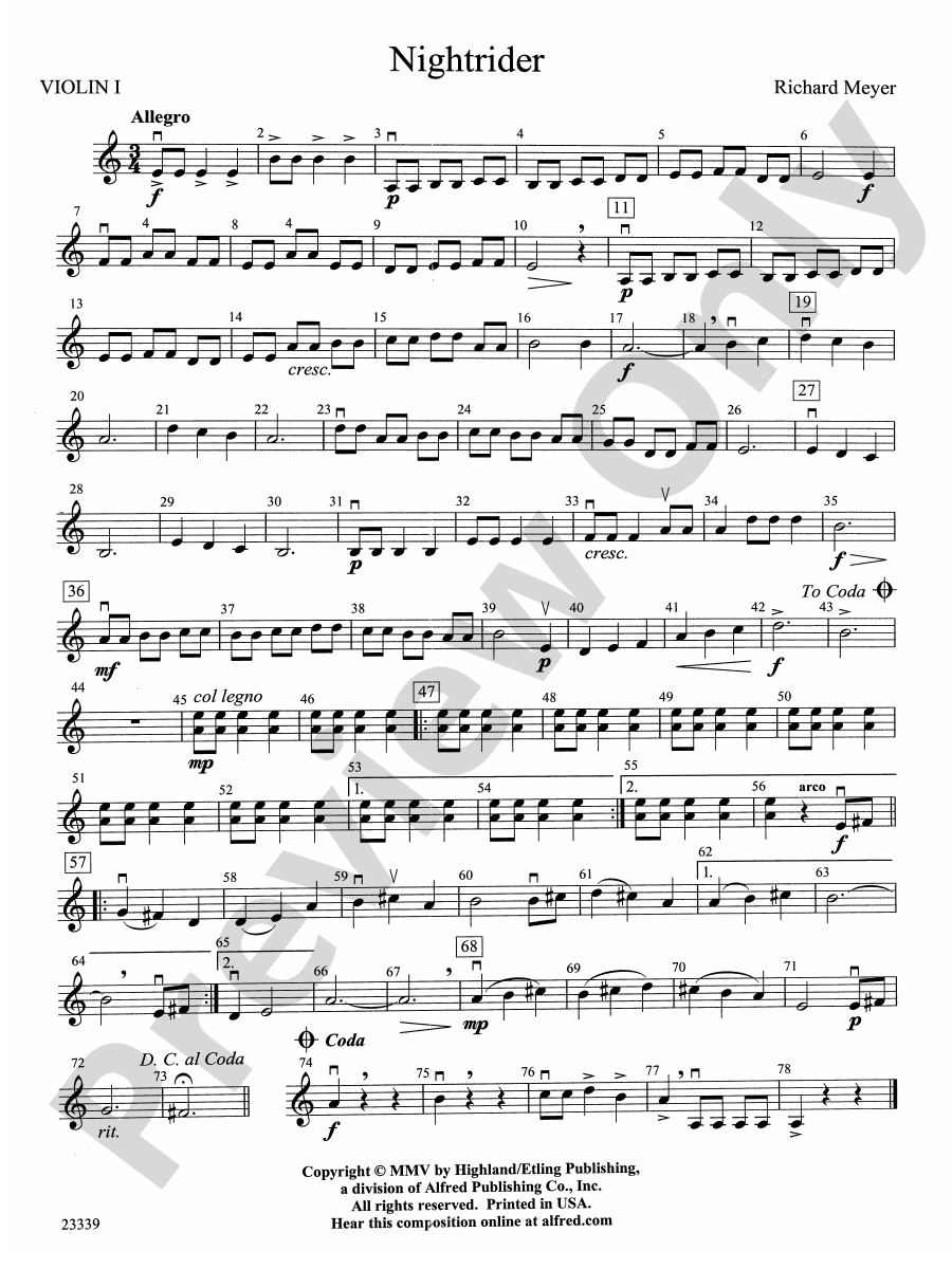 Nightrider 1st Violin 1st Violin Part Digital Sheet Music Download