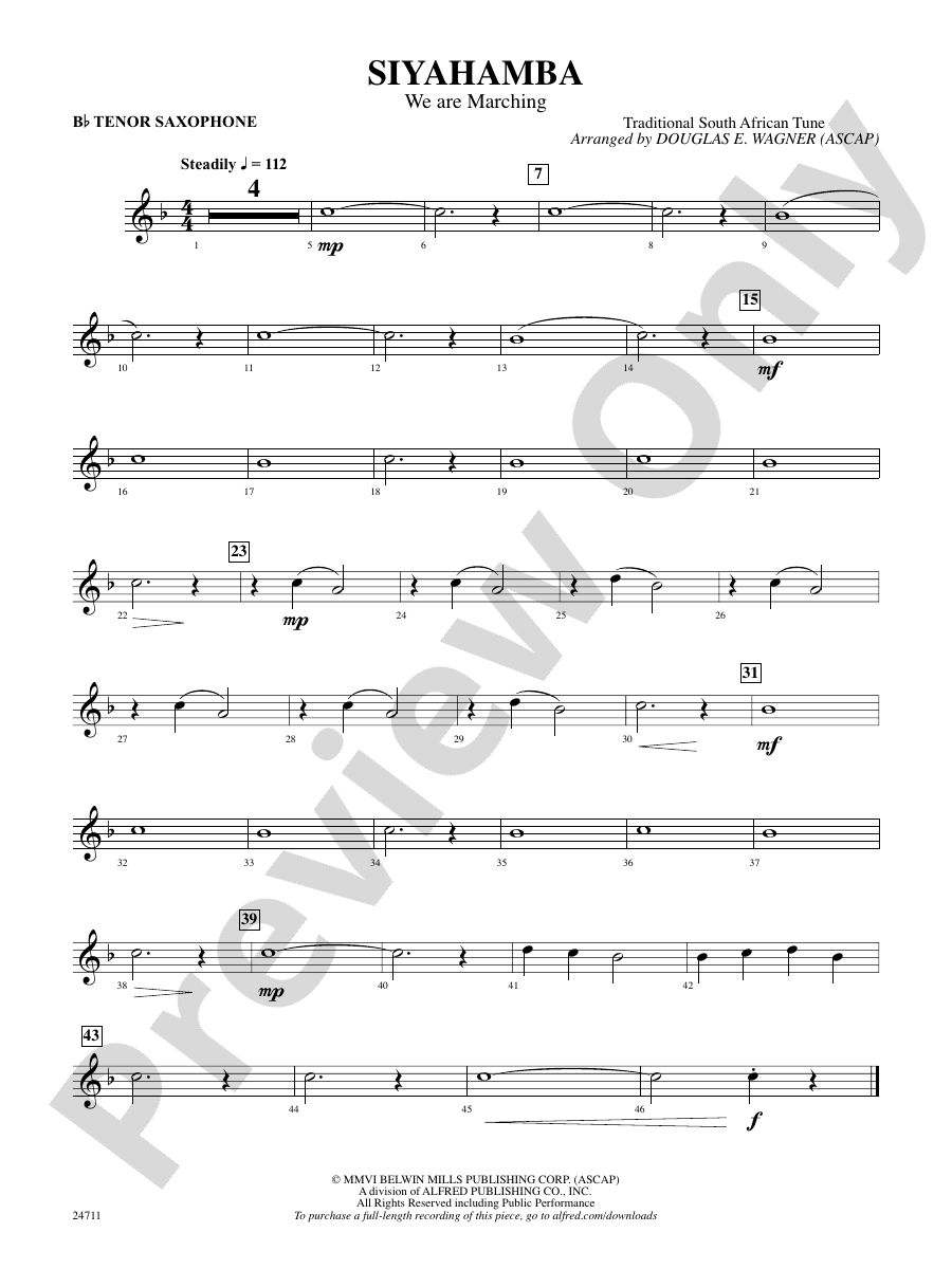 Siyahamba (We Are Marching): B-flat Tenor Saxophone: B-flat Tenor ...