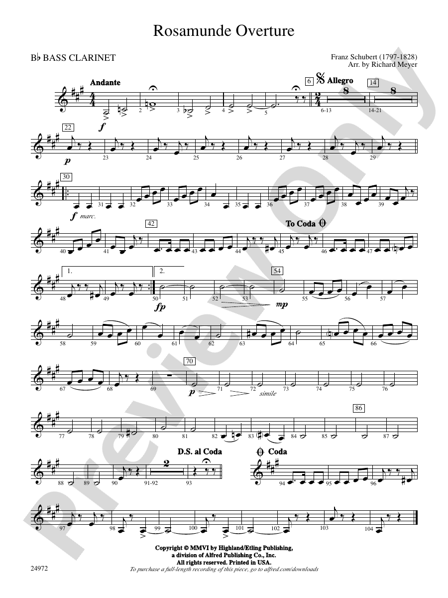 Rosamunde Overture Bflat Bass Bflat Bass Part