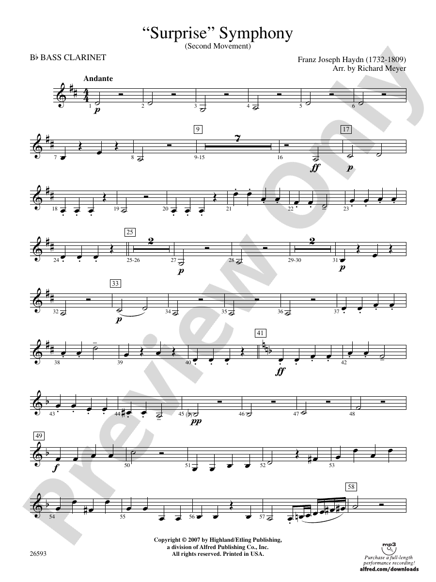 "Surprise" Symphony Bflat Bass Bflat Bass Part