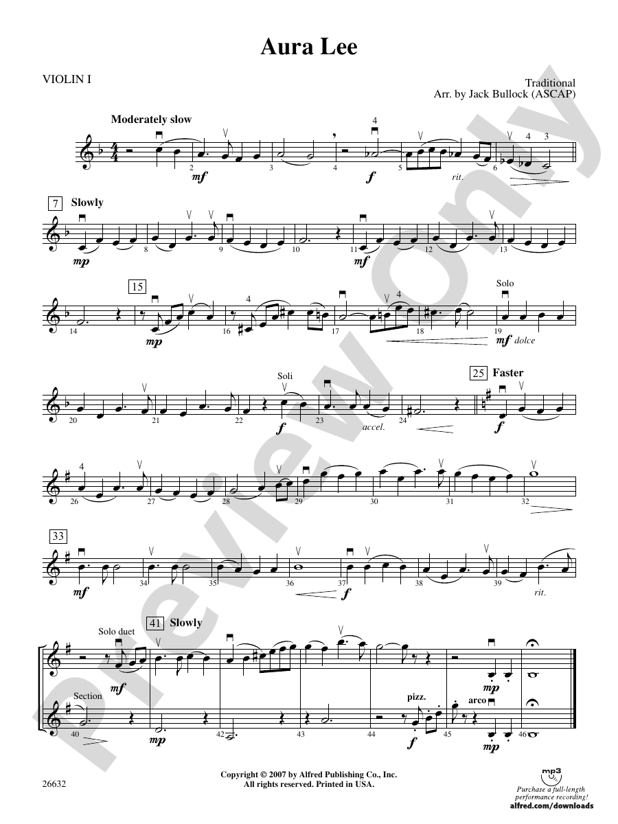 Aura Lee 1st Violin 1st Violin Part Digital Sheet Music Download 7192