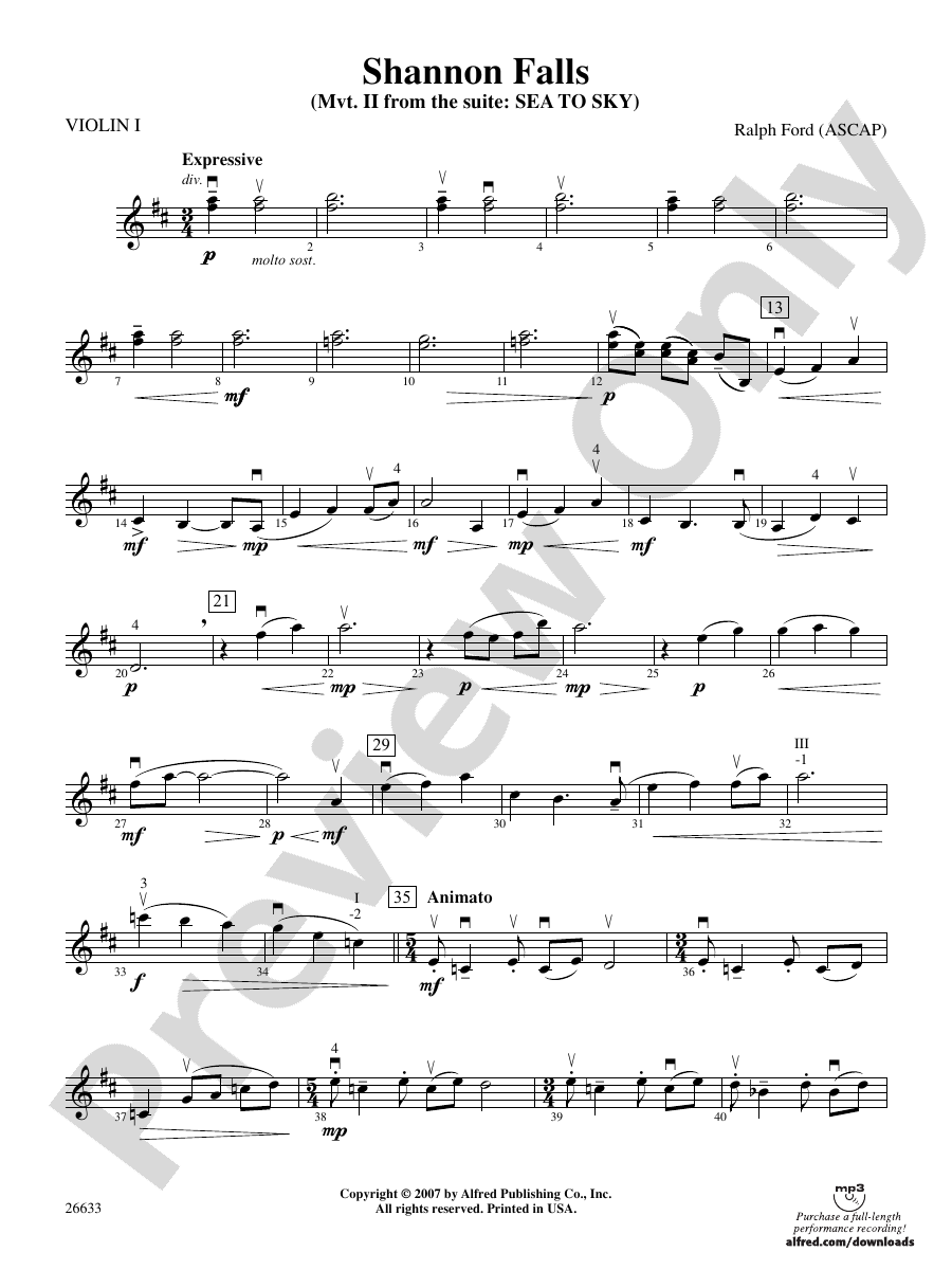 Shannon Falls 1st Violin 1st Violin Part Digital Sheet Music Download 3901