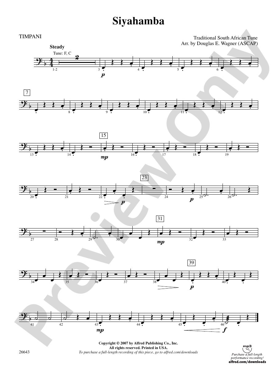 Siyahamba Timpani Timpani Part Digital Sheet Music Download