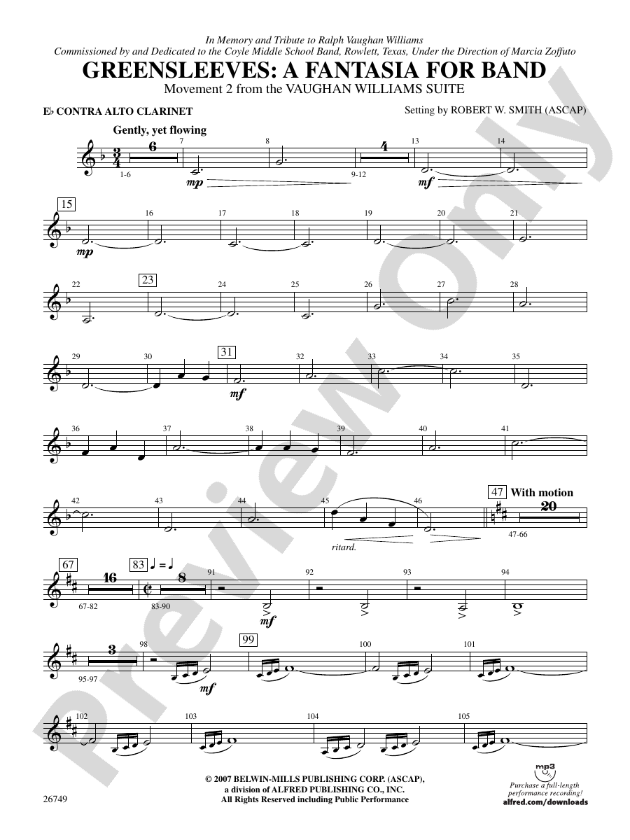 Greensleeves A Fantasia for Band Eflat ContraAlto Eflat ContraAlto Part