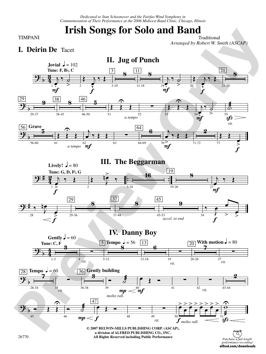 Irish Songs Timpani Timpani Part Digital Sheet Music Download