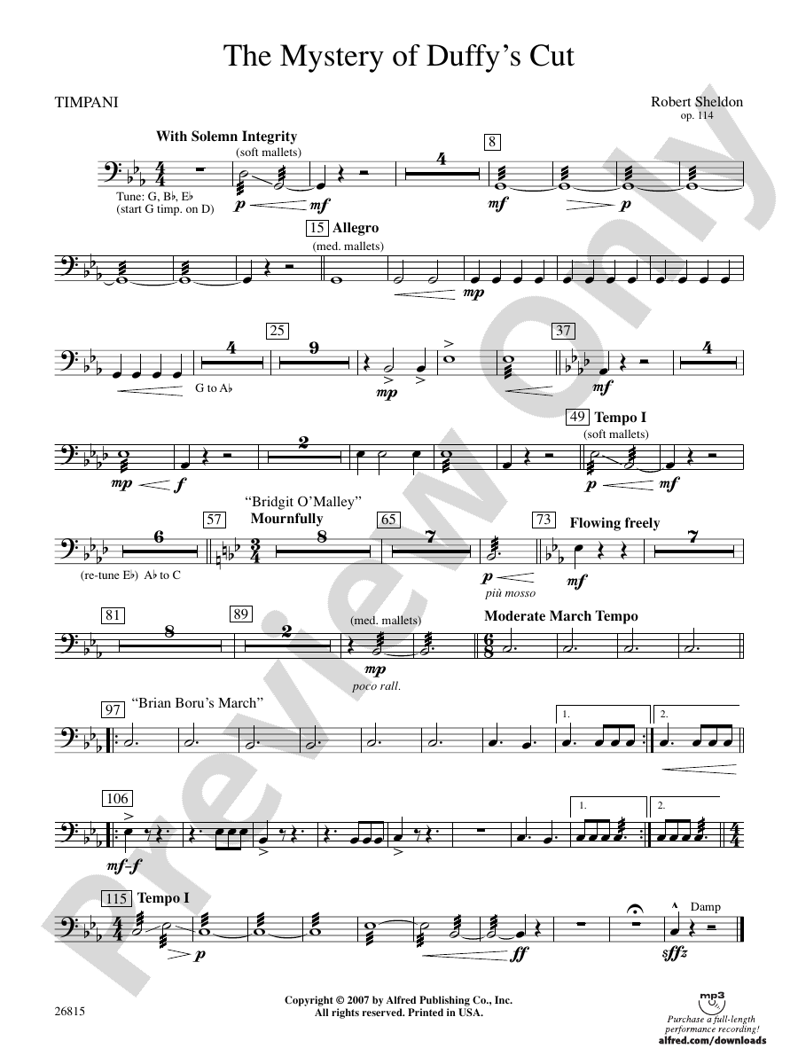 The Mystery of Duffy's Cut: Timpani: Timpani Part - Digital Sheet Music ...