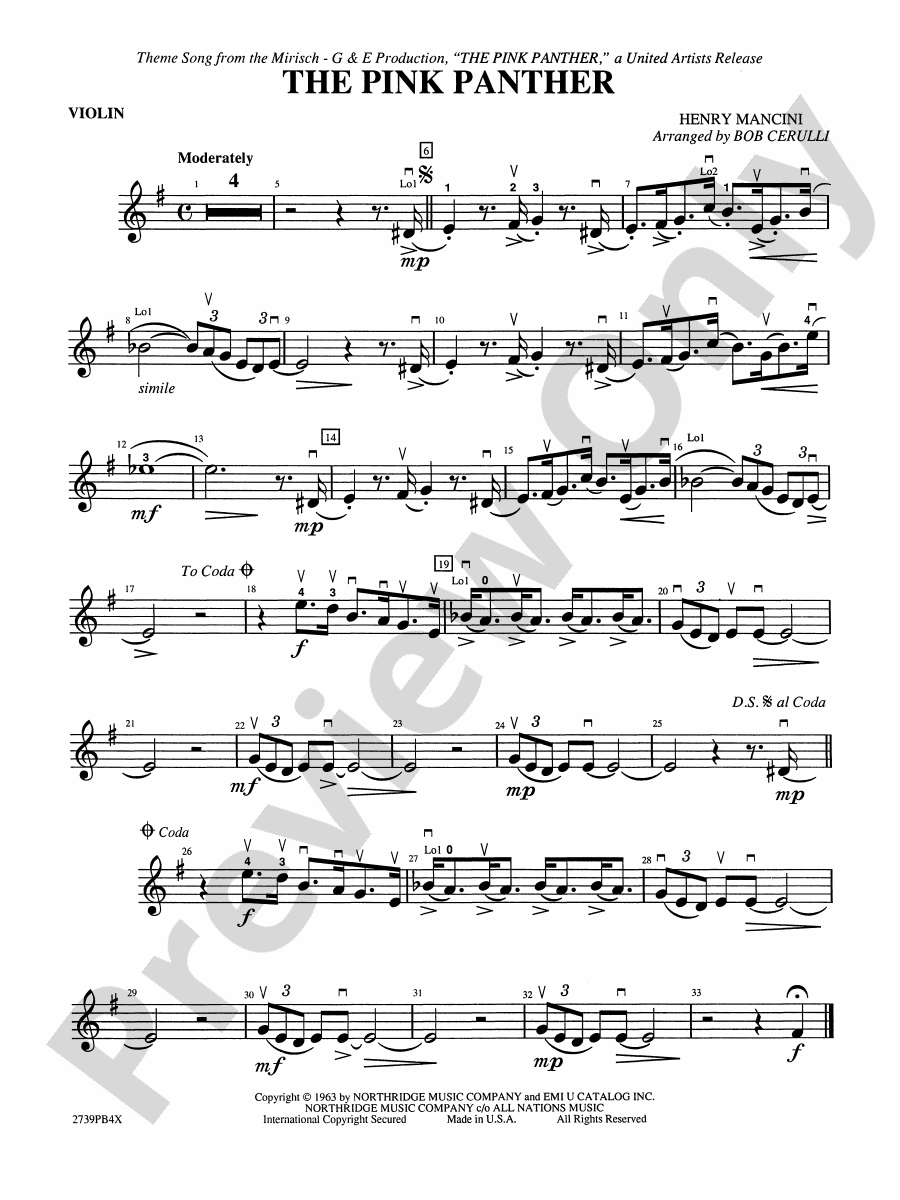 The Pink Panther: 1st Violin: 1st Violin Part - Digital Sheet Music ...