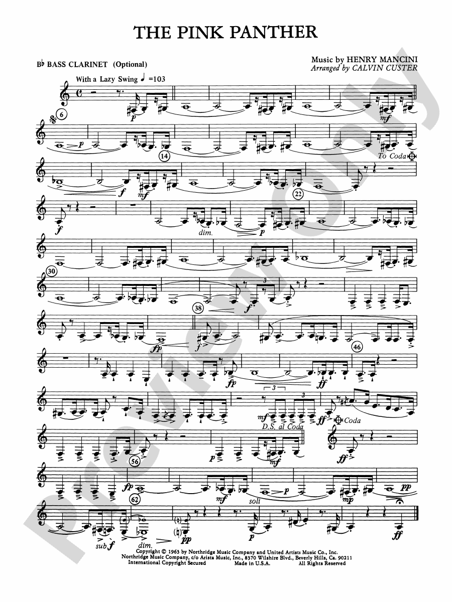 The Pink Panther Bflat Bass Bflat Bass Part