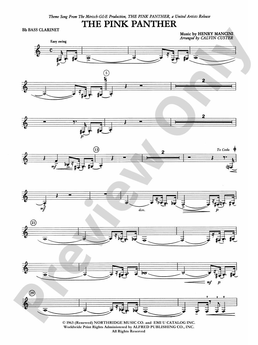 The Pink Panther Bflat Bass Bflat Bass Part
