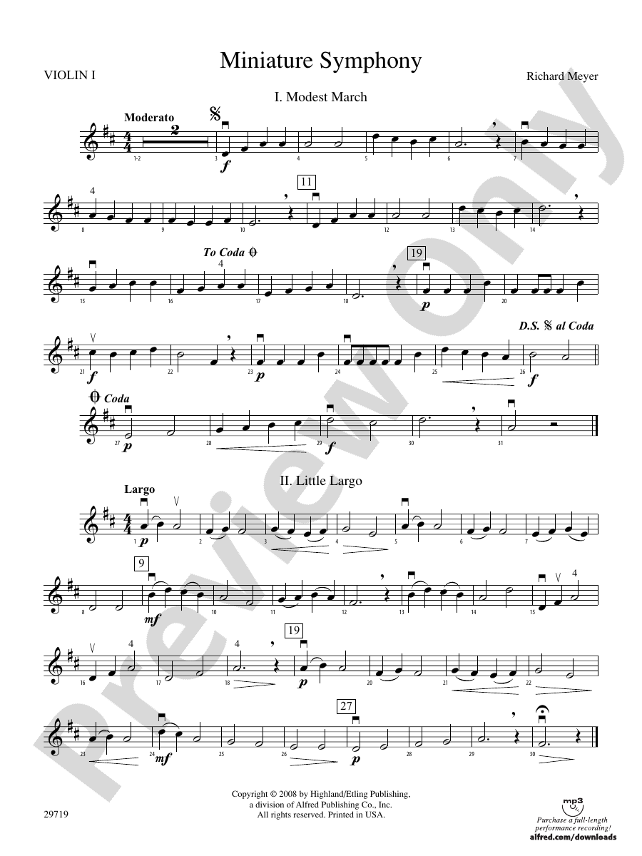 Miniature Symphony 1st Violin 1st Violin Part Digital Sheet Music Download 6639