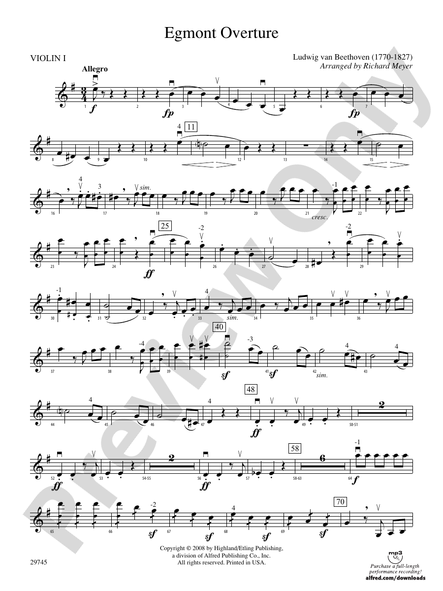 Egmont Overture 1st Violin 1st Violin Part Digital Sheet Music Download 0352