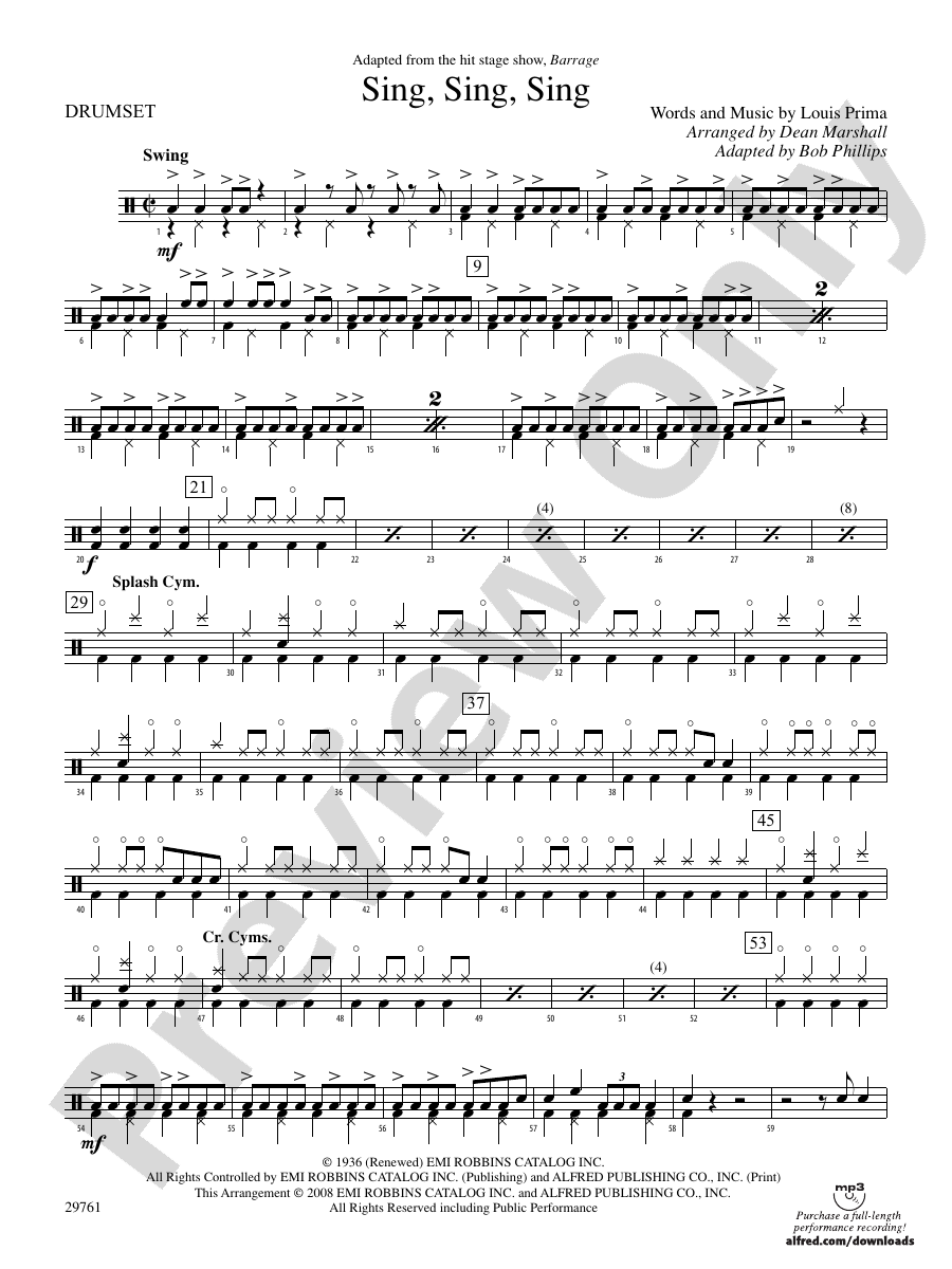 Sing Sing Sing Adapted From The Stage Show Barrage Drums Drums Part Digital Sheet Music 3770