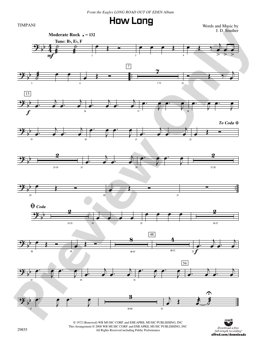 How Long Timpani Timpani Part Digital Sheet Music Download