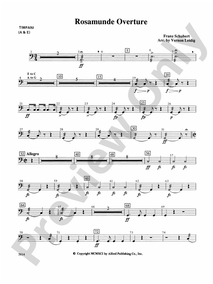 Rosamunde Overture, Opus 26 Timpani Timpani Part Digital Sheet