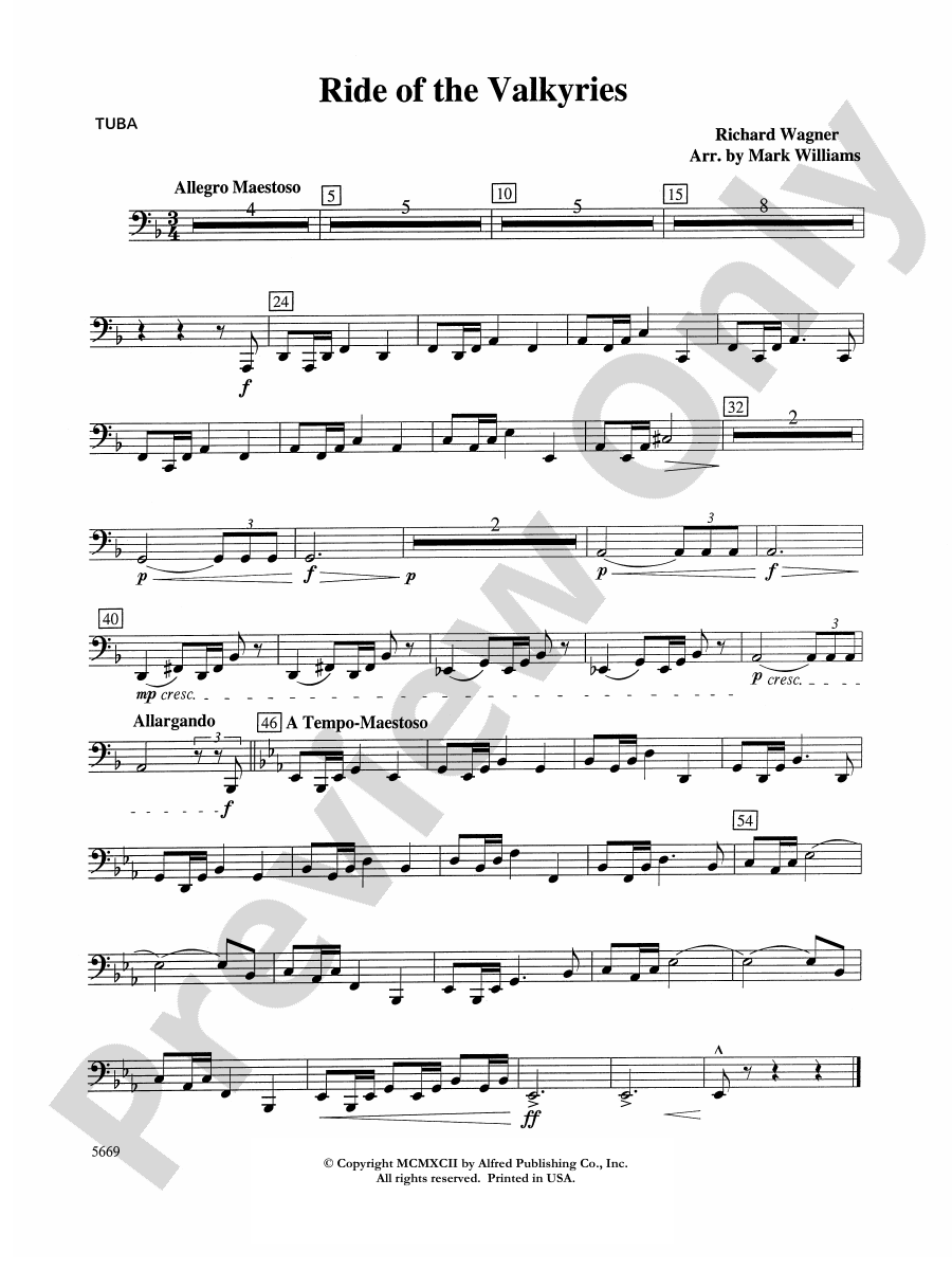 Ride of the Valkyries Tuba Tuba Part Digital Sheet Music Download