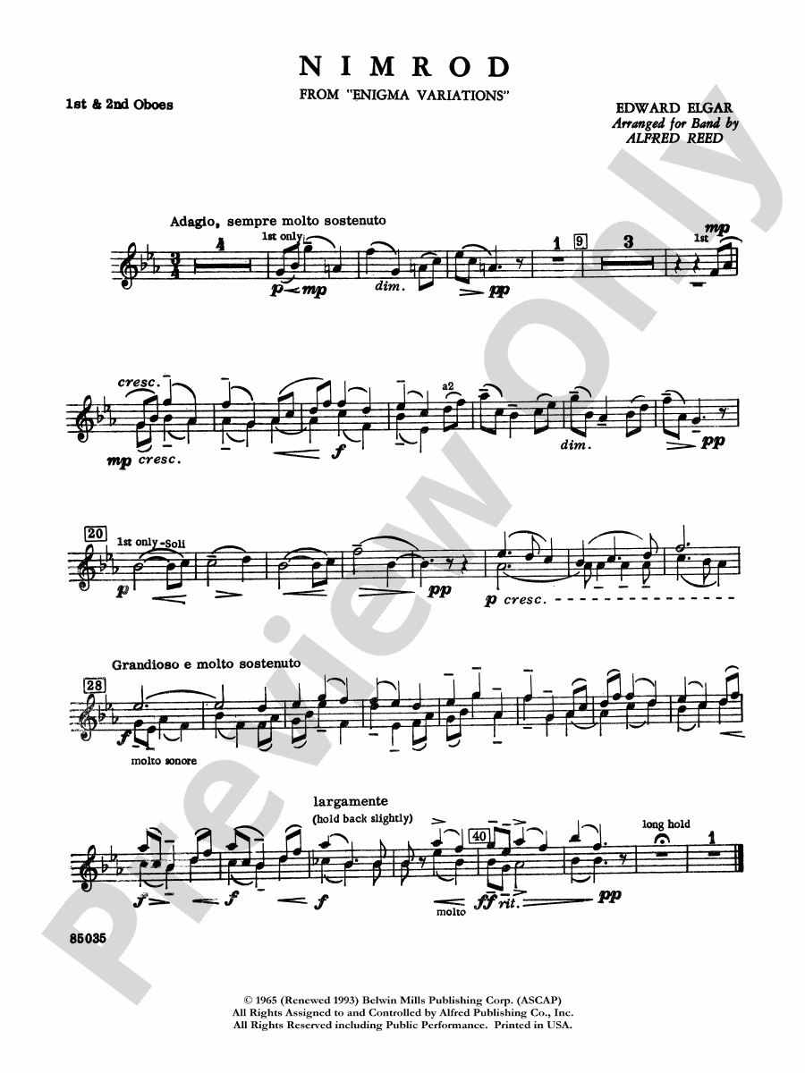 Nimrod (from Elgar's Variations) Oboe Oboe Part Digital Sheet Music
