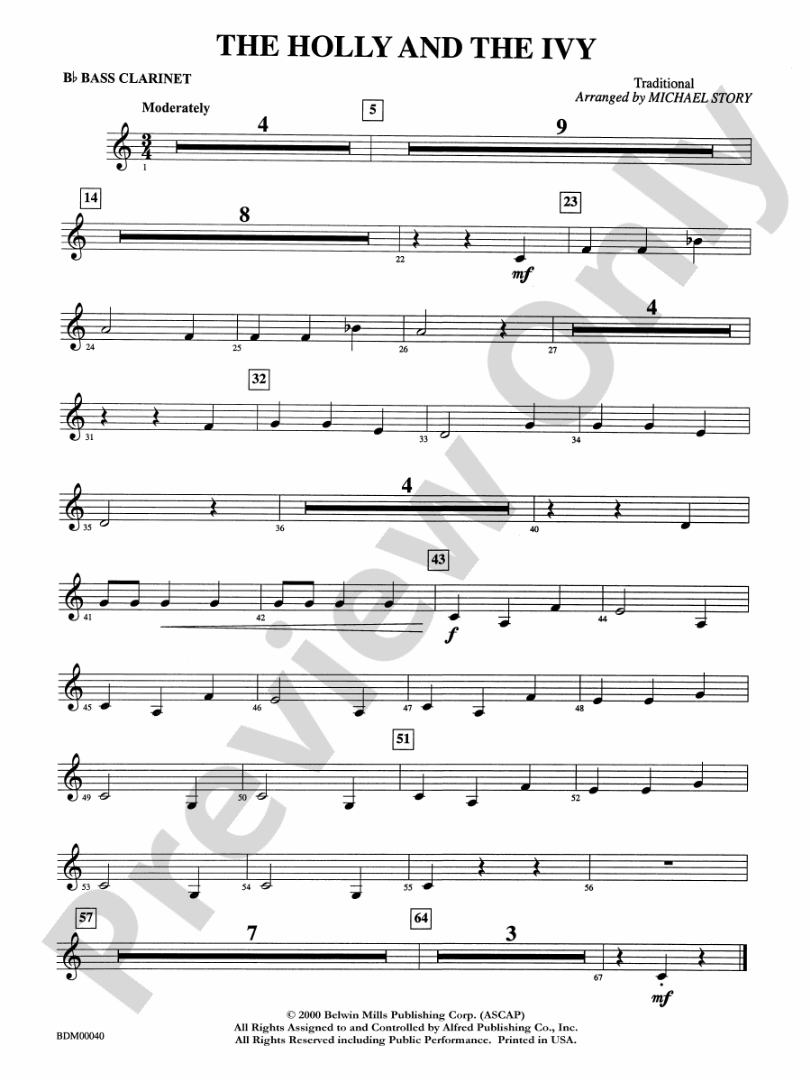 The Holly And The Ivy B Flat Bass Clarinet B Flat Bass Clarinet Part Digital Sheet Music 3120