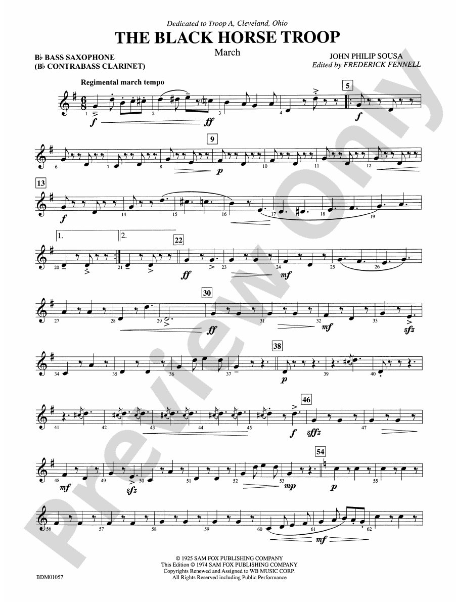 Black Horse Troop Bflat Bass Saxophone Bflat Bass Saxophone Part