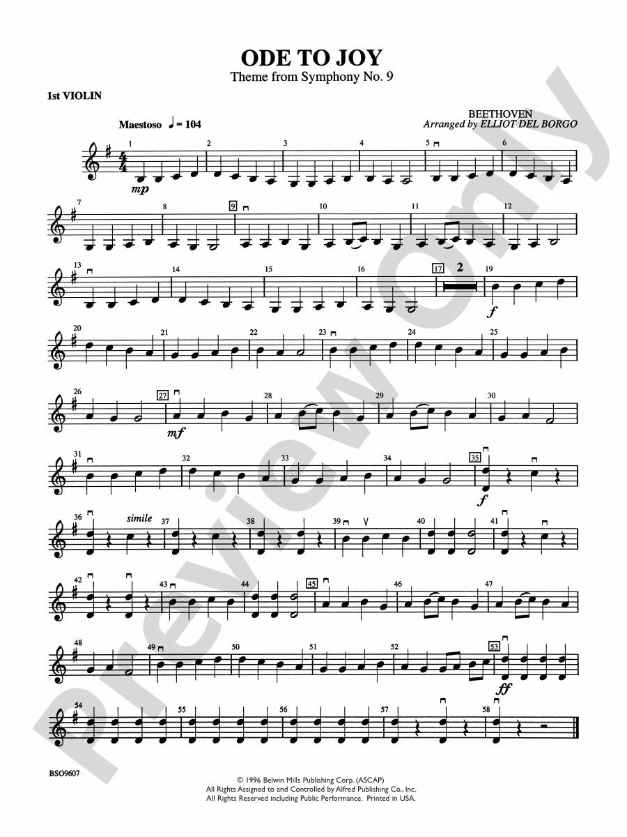 Ode To Joy 1st Violin 1st Violin Part Digital Sheet Music Download 0874