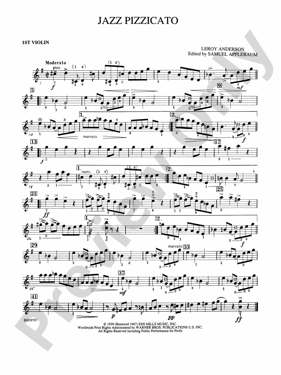 Jazz Pizzicato: 1st Violin: 1st Violin Part - Digital Sheet Music Download