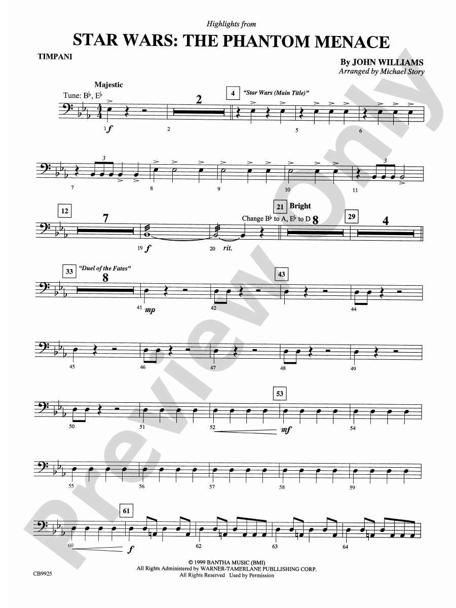 Star Wars® Episode I The Phantom Menace, Highlights from Timpani