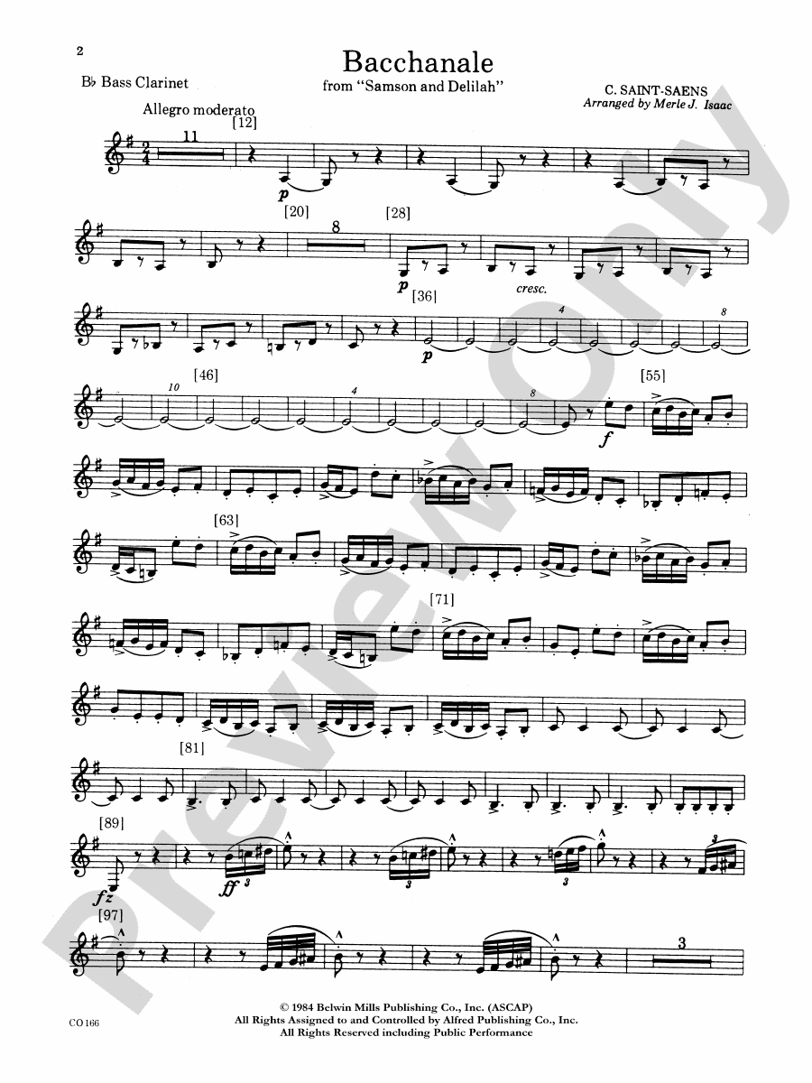 Bacchanale From Samson And Delilah: B-flat Bass Clarinet: B-flat Bass ...