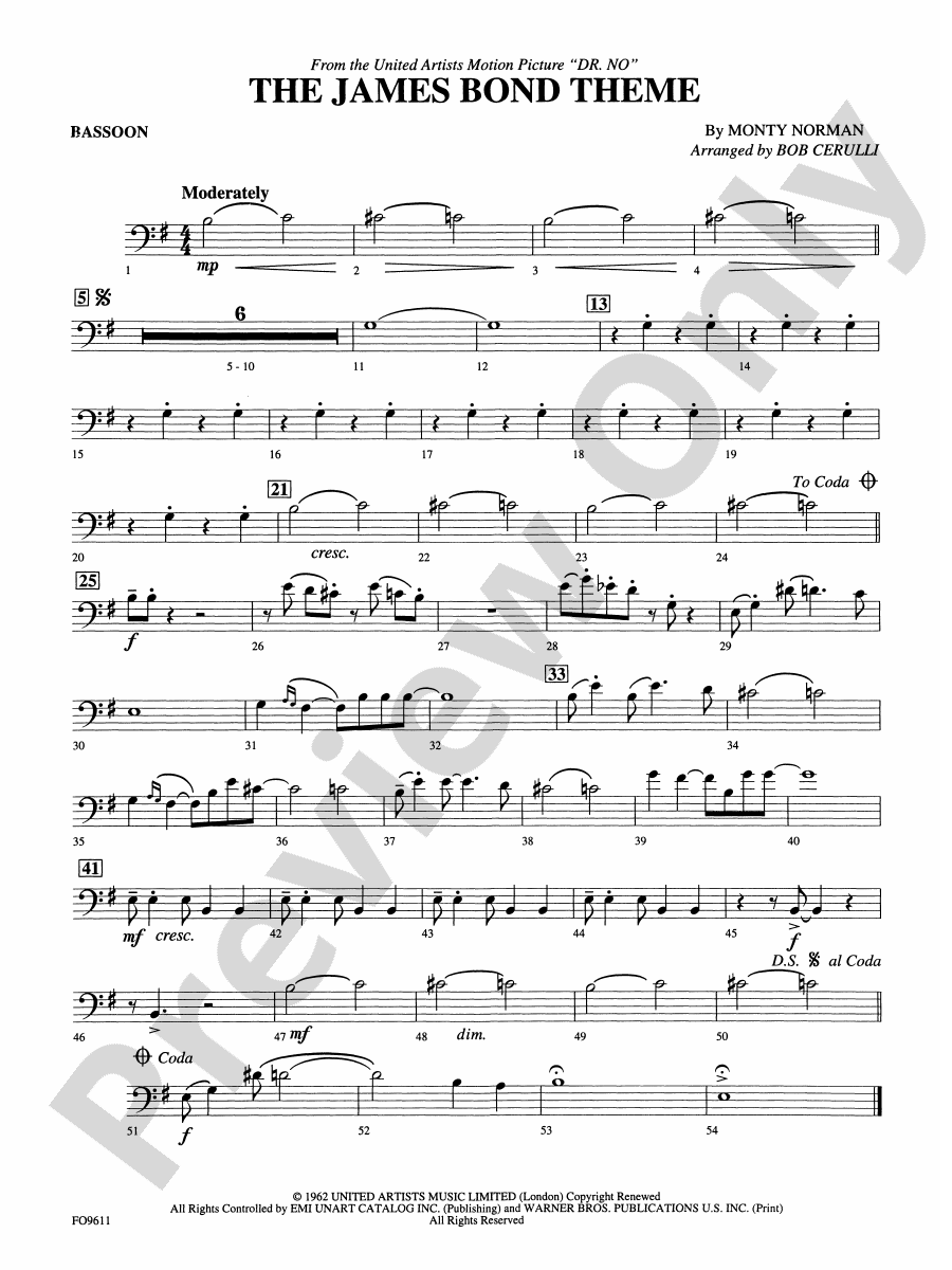 The James Bond Theme Bassoon Bassoon Part Digital Sheet Music Download