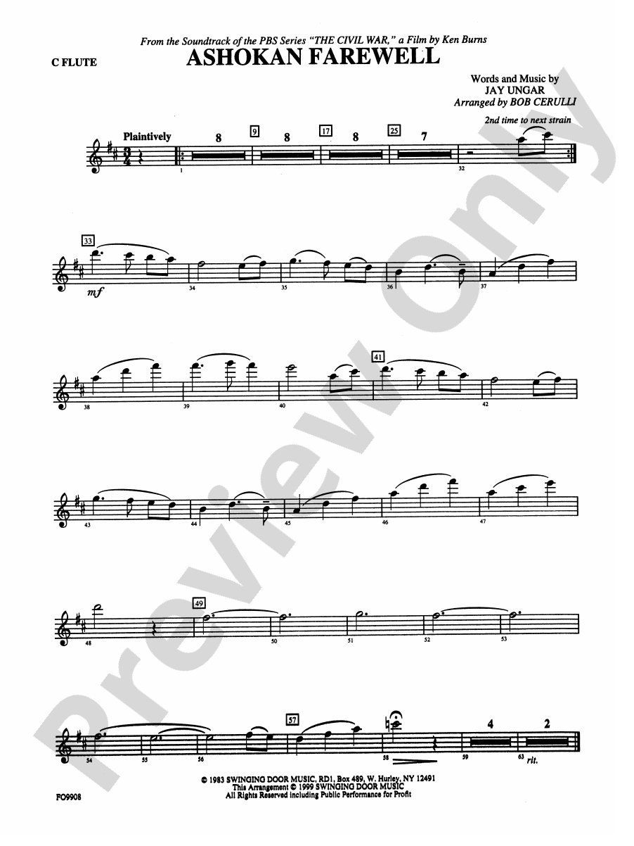 Ashokan Farewell Flute Flute Part Digital Sheet Music Download