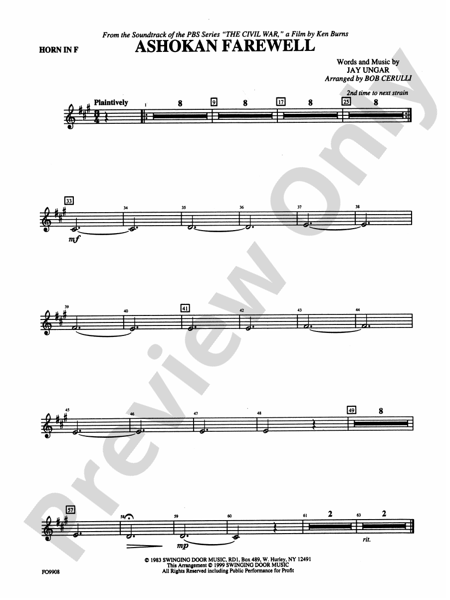 Ashokan Farewell 1st F Horn 1st F Horn Part Digital Sheet Music