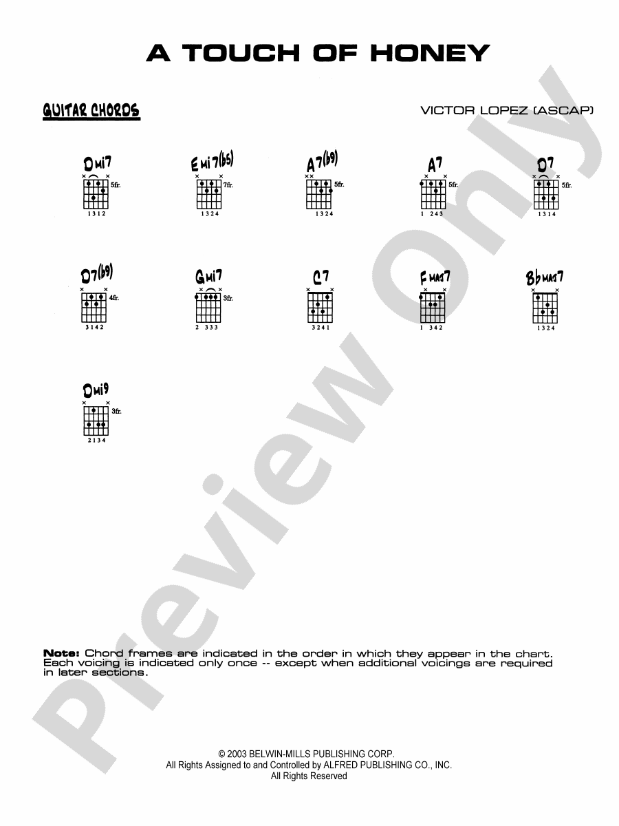 A Touch of Honey Guitar Chords Guitar Chords Part Digital Sheet