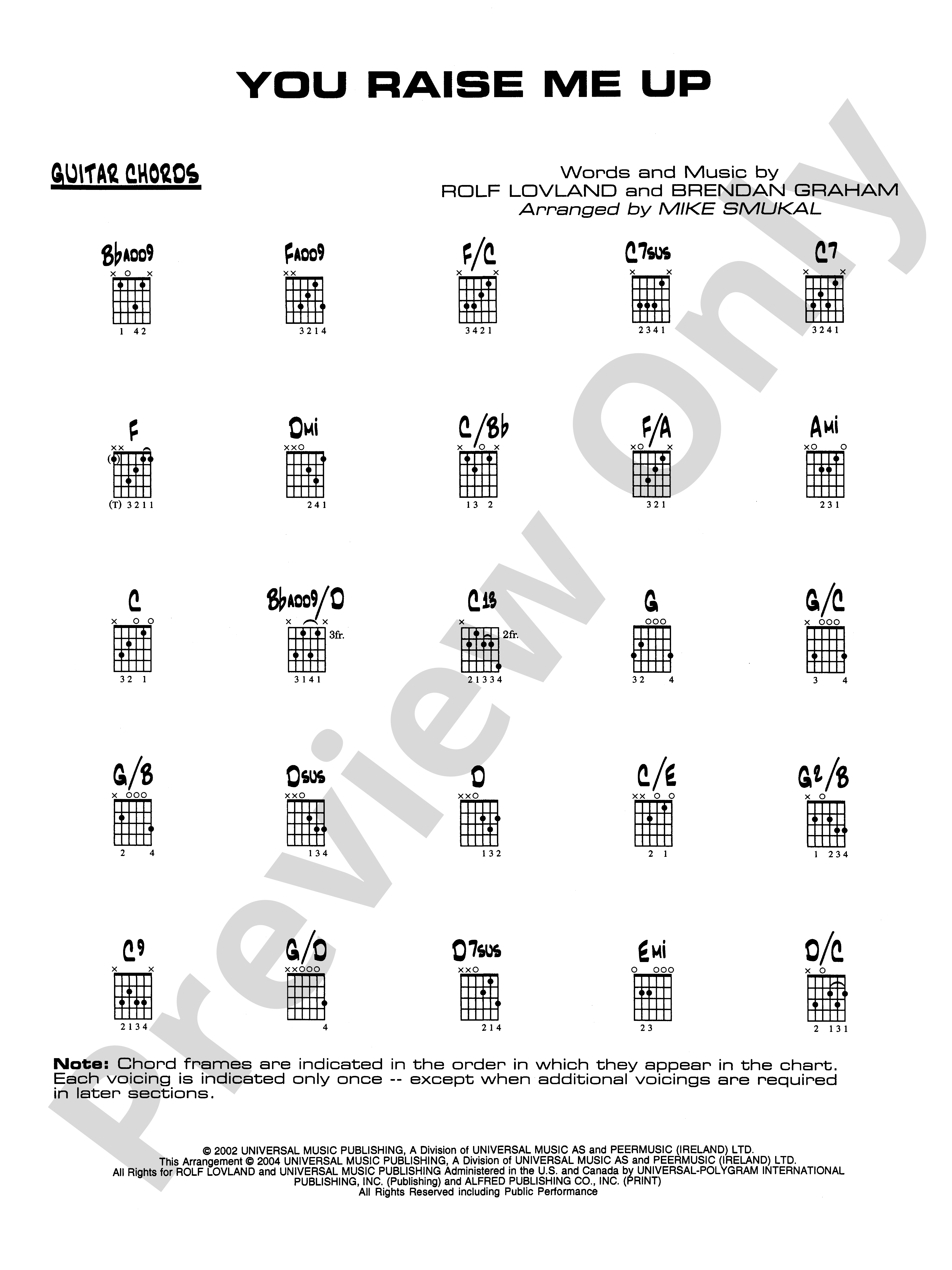 You Raise Me Up: Guitar Chords: Guitar Chords Part - Digital Sheet 