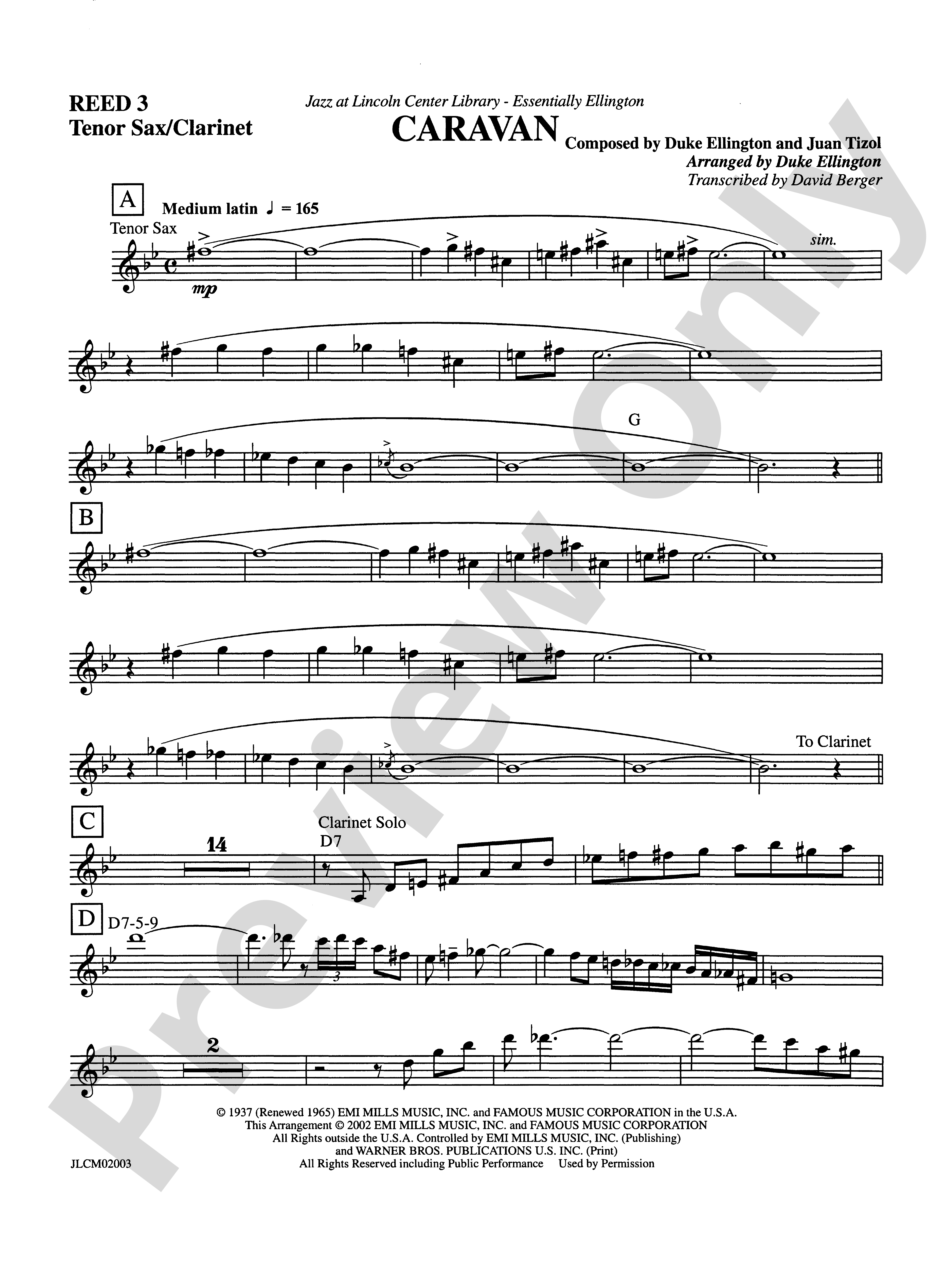 Caravan Bflat Tenor Saxophone Bflat Tenor Saxophone Part Digital