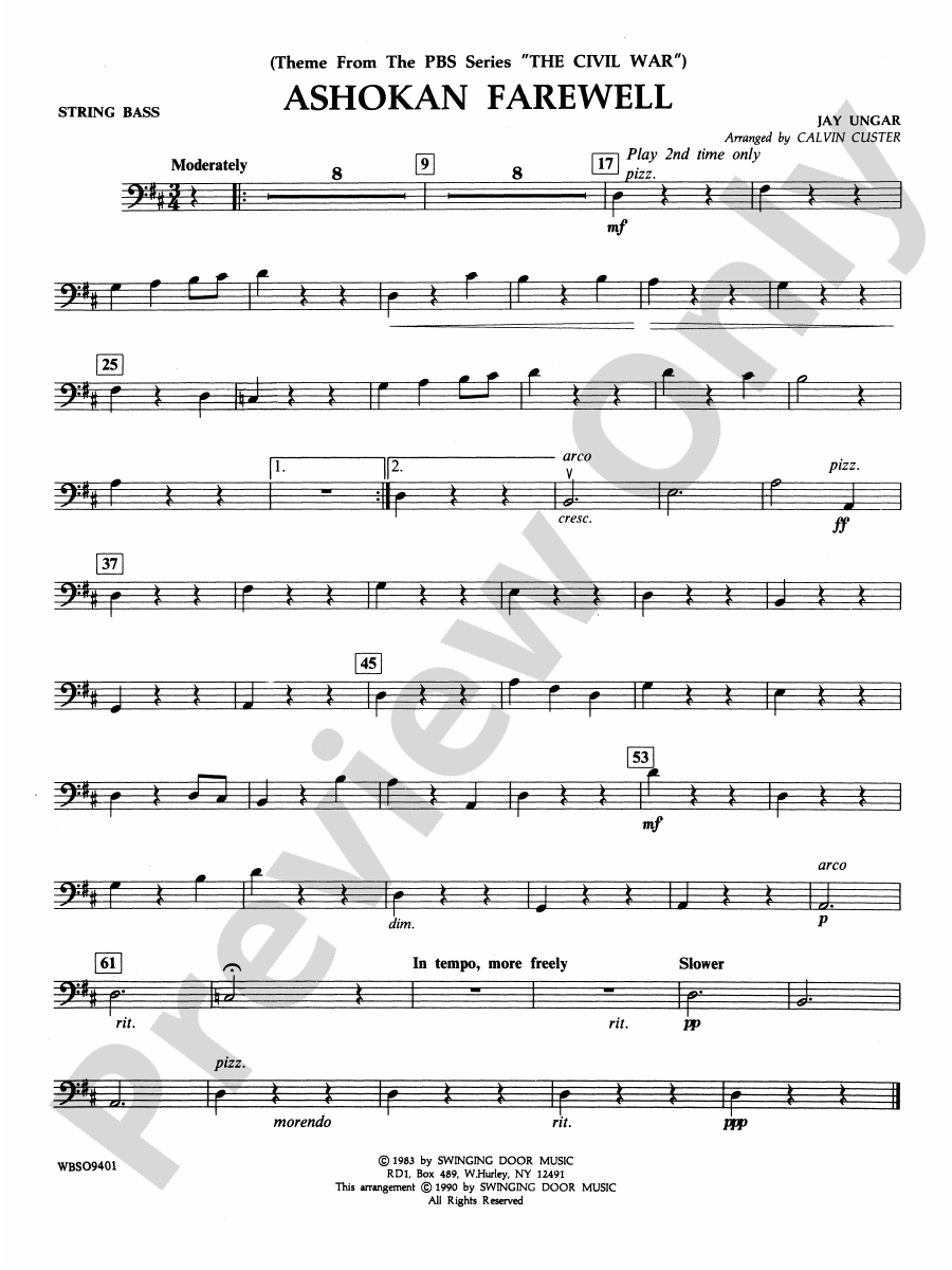 Ashokan Farewell (from "The Civil War") String Bass String Bass Part