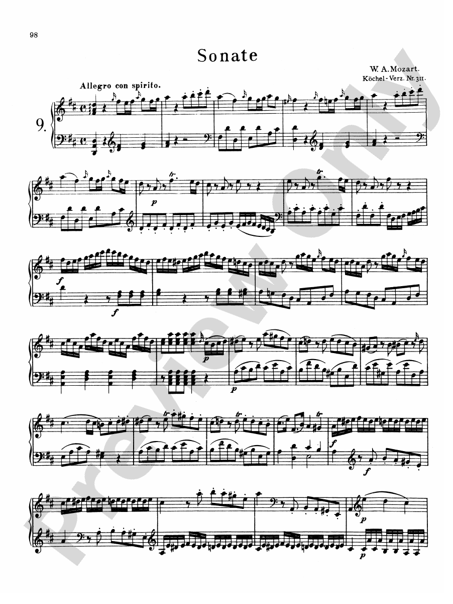 Mozart Sonatas (Volume A) Sonata in D Major, K. 311 Part Digital Sheet Music Download