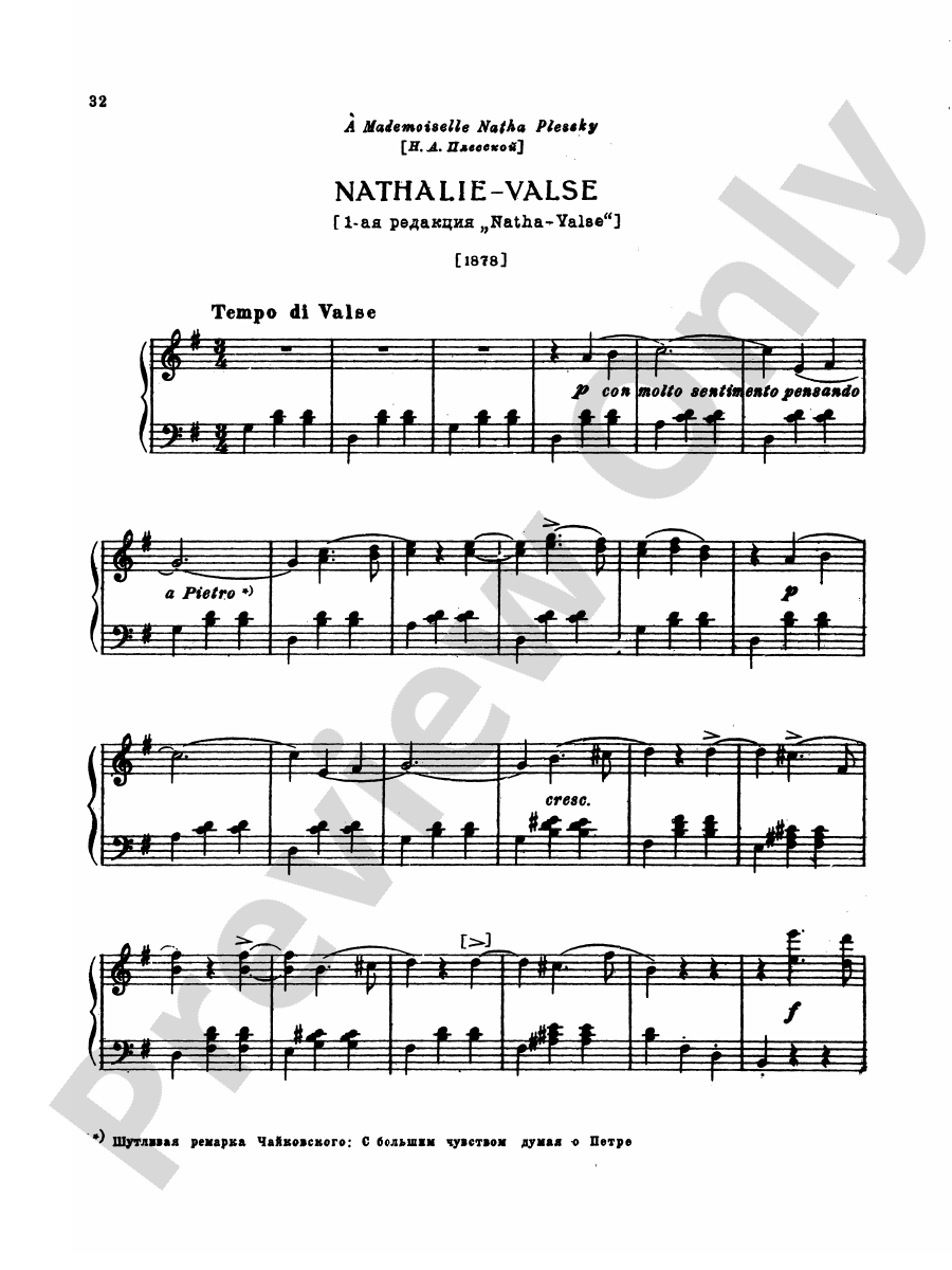 Tchaikovsky Collection II (6 Piano Pieces) Natha Waltz in A Major Part Digital Sheet Music