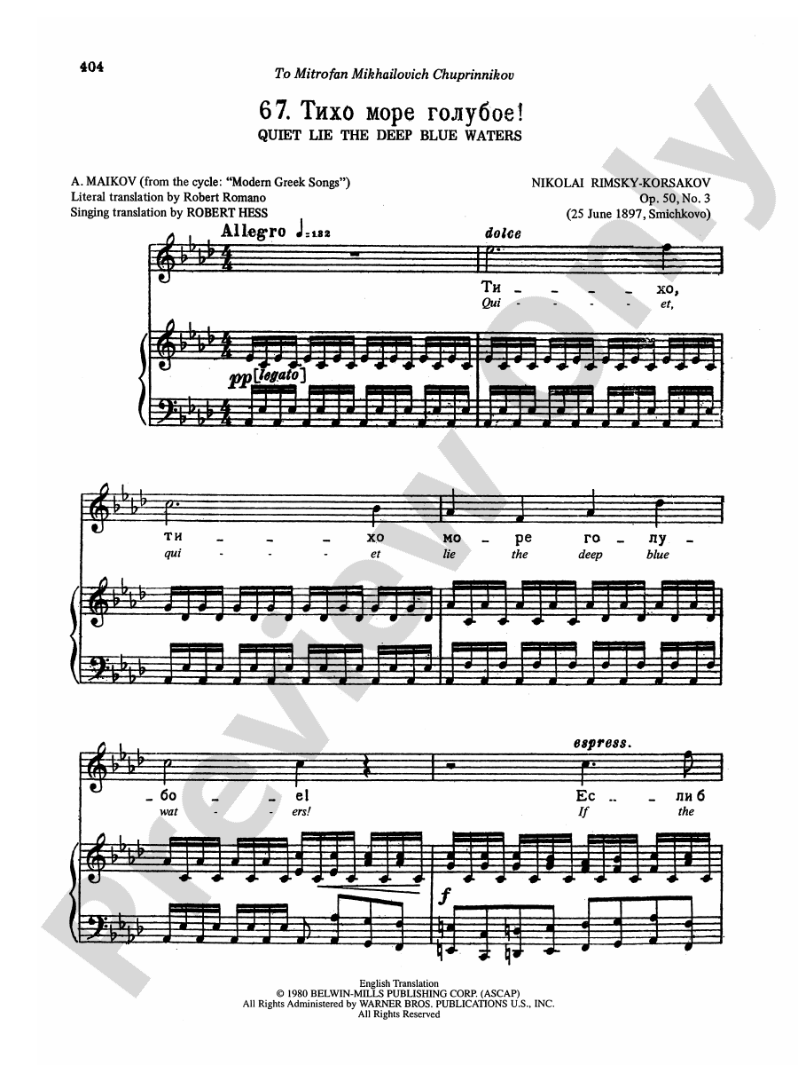 Rimsky-Korsakov: Songs, Volume VI (Russian/English): 67. Quiet Lie the ...