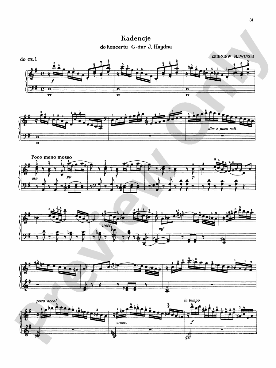 Haydn: Piano Concerto in G Major: Cadenza Part - Digital Sheet Music ...