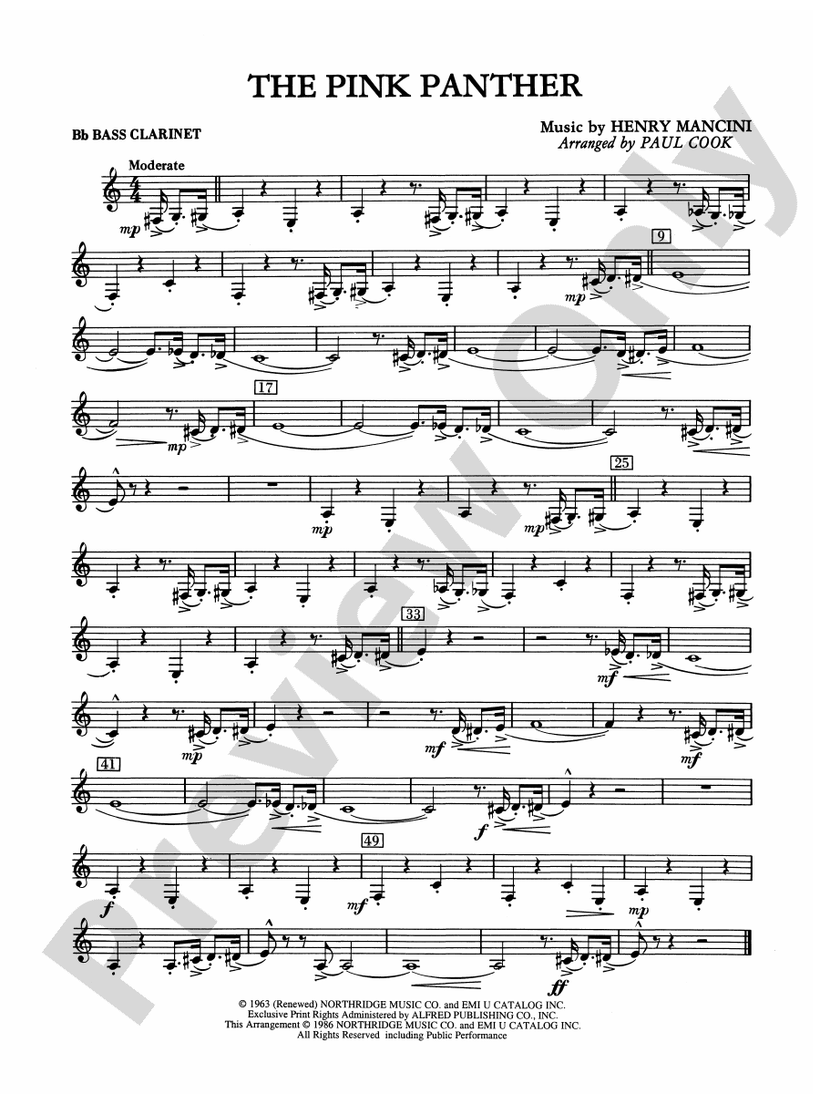 The Pink Panther Bflat Bass Bflat Bass Part