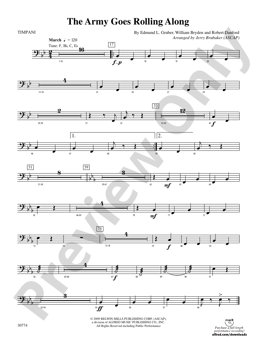 The Army Goes Rolling Along Timpani Timpani Part Digital Sheet